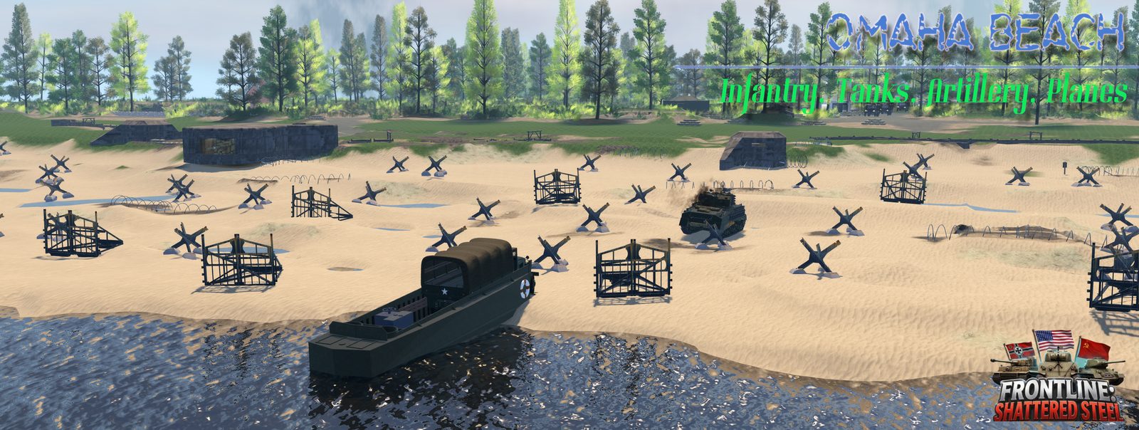 Omaha Beach landing craft and beach obstacles
